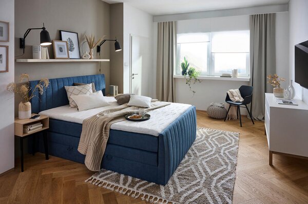BOXSPRING POSTELJA 160 cm x 200 cm , tekstil modra