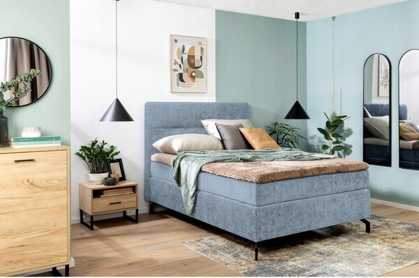 BOXSPRING POSTELJA 140 cm x 200 cm , tekstil svetlo modra