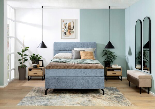 BOXSPRING POSTELJA 140 cm x 200 cm , tekstil svetlo modra