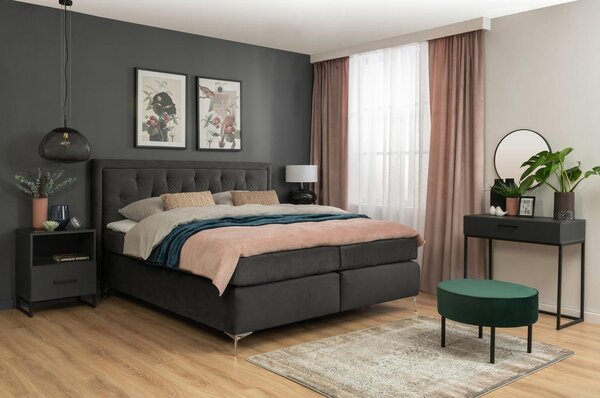 BOXSPRING POSTELJA 160 cm x 200 cm , tekstil temno siva