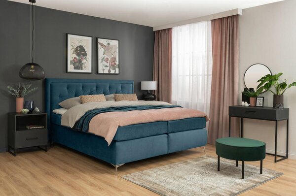 BOXSPRING POSTELJA 160 cm x 200 cm , tekstil turkizna
