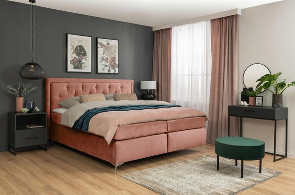 BOXSPRING POSTELJA 160 cm x 200 cm , tekstil starinsko roza