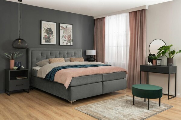 BOXSPRING POSTELJA 160 cm x 200 cm , tekstil siva