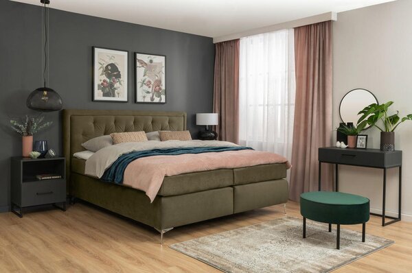 BOXSPRING POSTELJA 160 cm x 200 cm , tekstil temno zelena