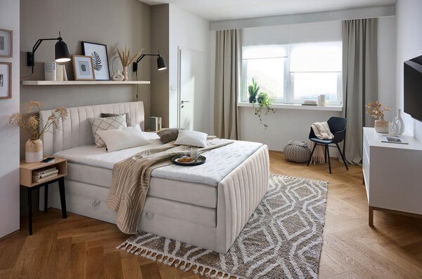 BOXSPRING POSTELJA 160 cm x 200 cm , tekstil bež