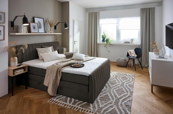 BOXSPRING POSTELJA 160 cm x 200 cm , tekstil rjava