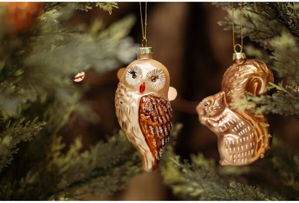 Steklen ročno izdelan okrasek za jelko 4,5 cm Woodland Squirrel – Sass & Belle
