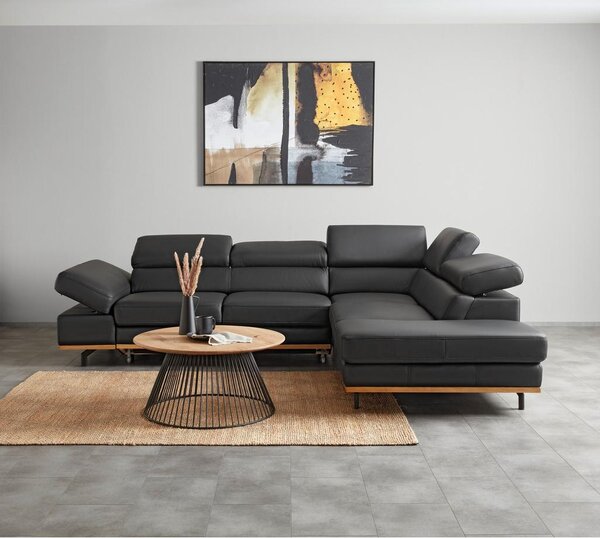 Premium Living Sedežna Garnitura Carmen, Črna, Usnje, Ležišče, Predal