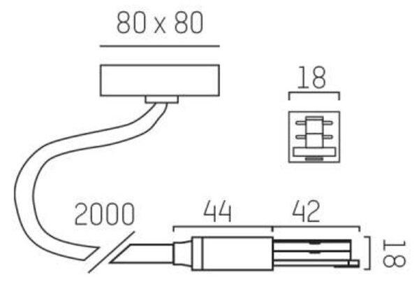 Končni podajalnik Volare, kabel 2 m, nadstrešek, aluminij