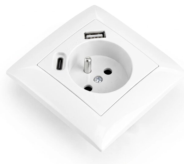 Enojna vtičnica z ozemljitvijo + USB-A USB-C OSTE JNH004-G White