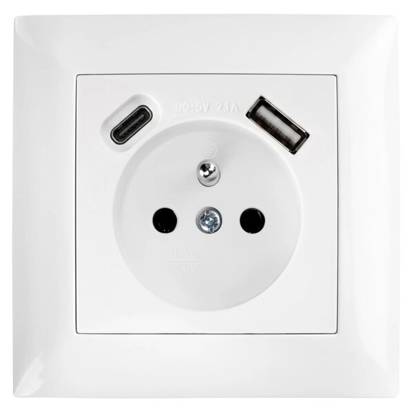Enojna vtičnica z ozemljitvijo + USB-A USB-C OSTE JNH004-G White