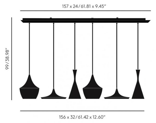 Tom Dixon Beat Range Linearna viseča svetilka 6fl bela