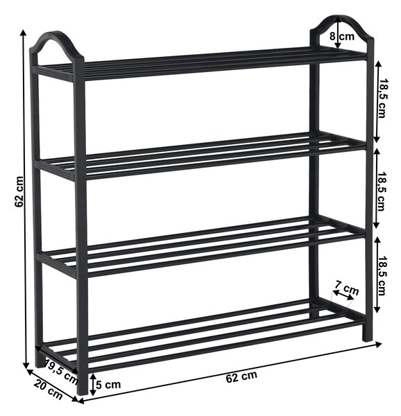 KONDELA Stojalo za čevlje, 4 police, črna, TABE