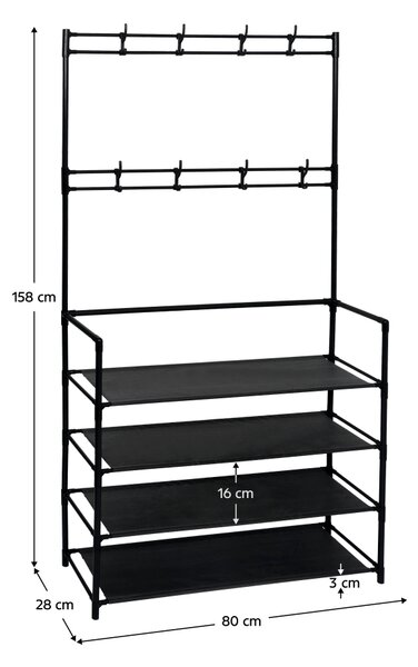 KONDELA Obešalnik s stojalom za čevlje, črn, TARAS