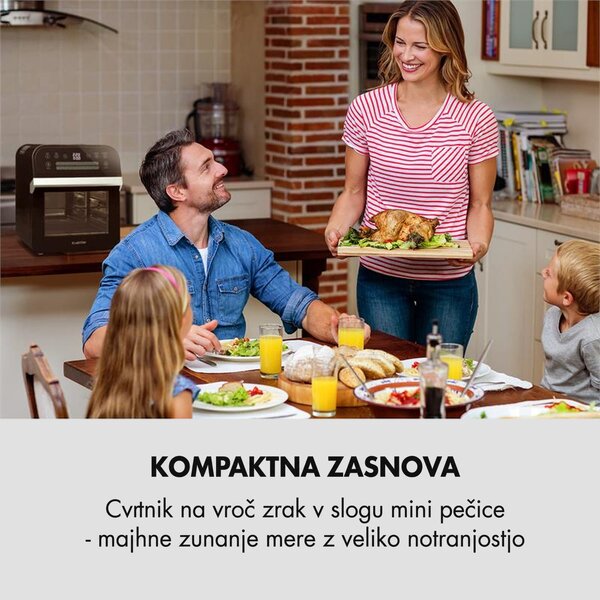 Klarstein AeroVital Cube, cvrtnik z vročim zrakom, 1600 W, 12 l, časovnik, 16 programov, črna