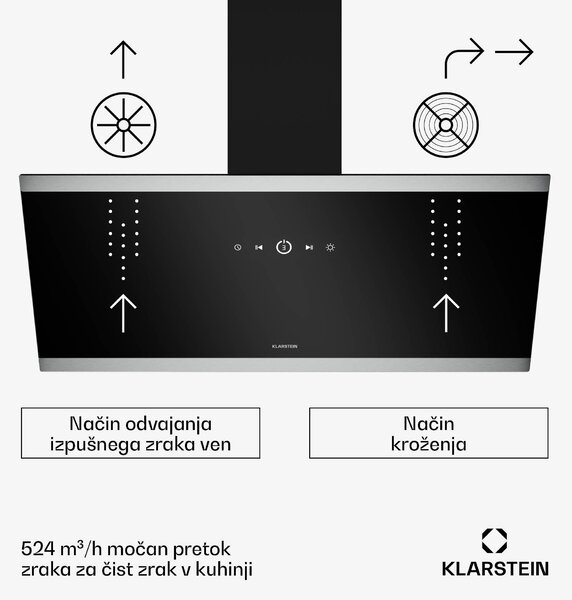 Klarstein FlashLine kuhinjska napa, A++, 524 m³/h, 3 stopnje, dotik, tiho, LED, ekstrakcija/recirkulacija, 100 W