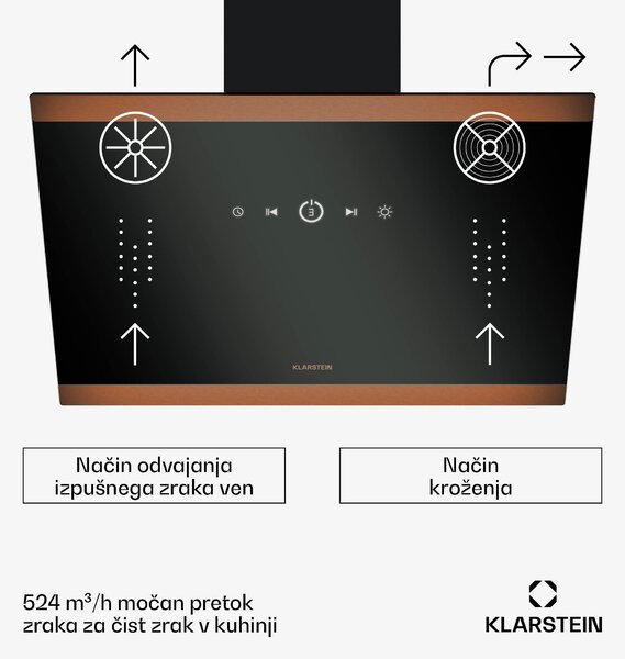 Klarstein FlashLine 60 kuhinjska napa, A++, 578 m³/h, 3 stopnje, dotik, tiho, LED, ekstrakcija/recirkulacija, 100 W