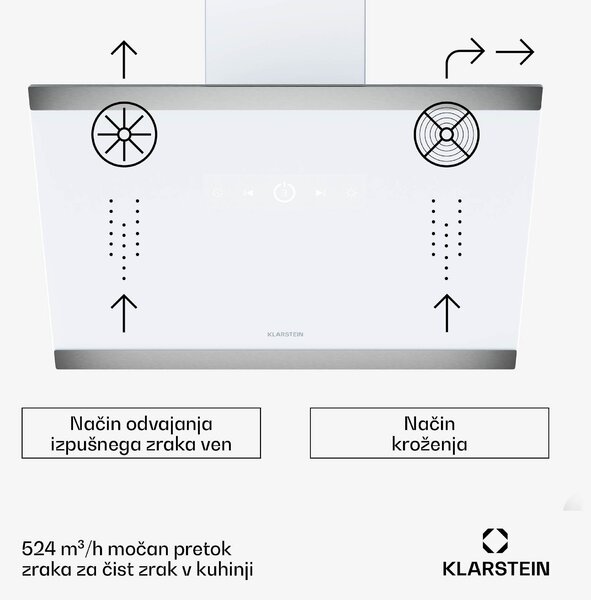 Klarstein FlashLine kuhinjska napa, A++, 524 m³/h, 3 stopnje, dotik, tiho, LED, ekstrakcija/recirkulacija, 100 W