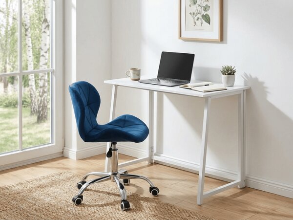 Set za delovno sobo ZARIMO miza 80x40 cm, bela + stol AVOLA VELVET, modra
