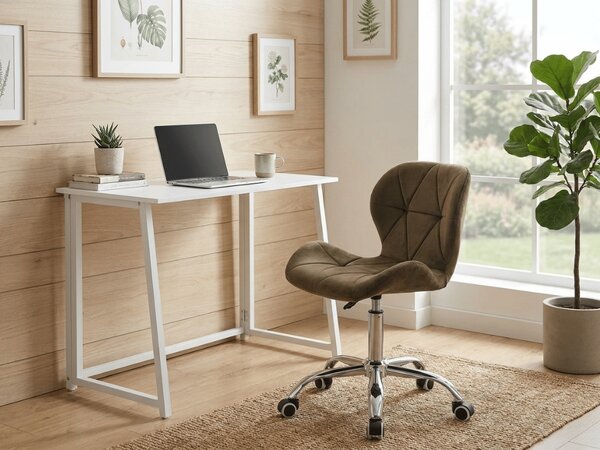 Set za delovno sobo ZARIMO miza 80x40 cm, bela + stol AVOLA VELVET, rjava