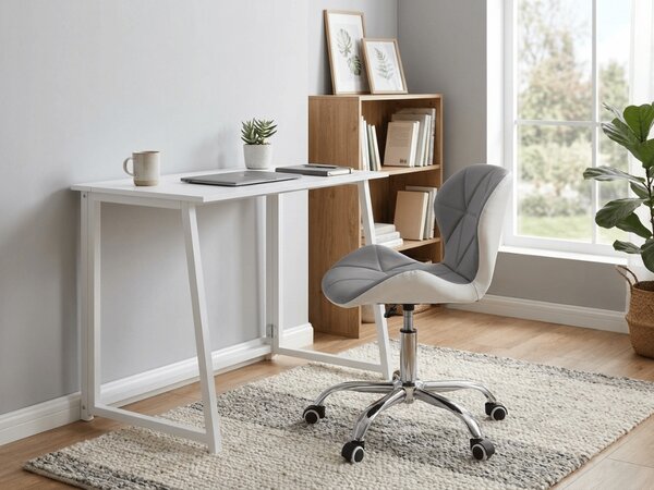 Set za pisarno ZARIMO miza 80x40 cm, bela + stol AVOLA iz eko usnja, sivo-bela