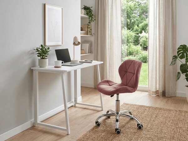 Set za delovno sobo ZARIMO miza 80x40 cm, bela + stol AVOLA VELVET, temno roza