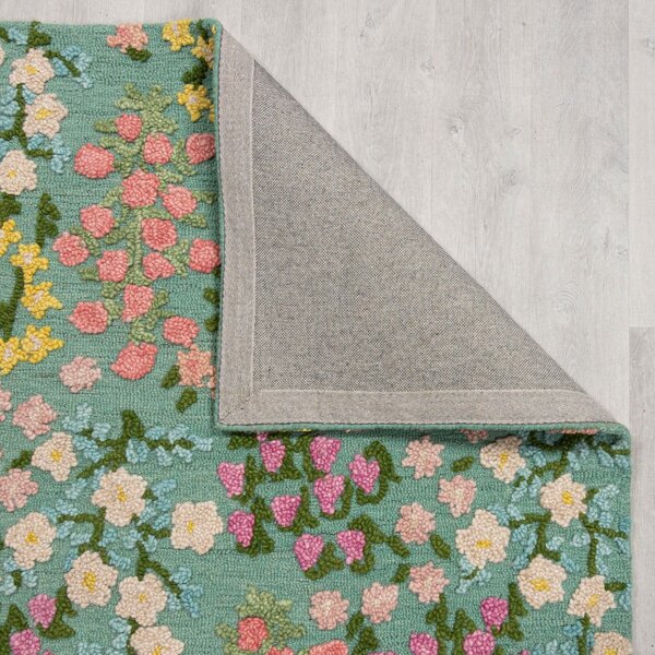 Mentolno zelena ročno tkana volnena preproga 160x230 cm Emilia Floral – Flair Rugs
