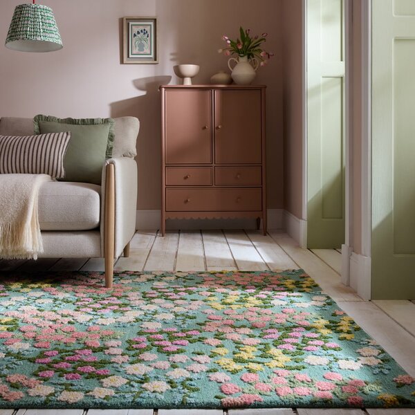 Mentolno zelena ročno tkana volnena preproga 160x230 cm Emilia Floral – Flair Rugs