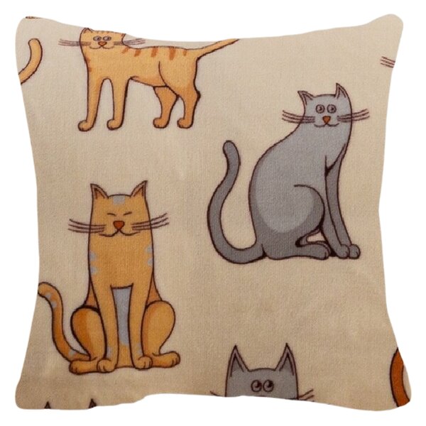 Mikropliš prevleka za vzglavnik COLORED CATS 45x45 cm, kremna