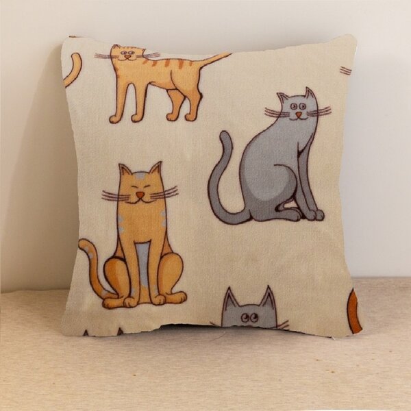 Mikropliš prevleka za vzglavnik COLORED CATS 45x45 cm, kremna