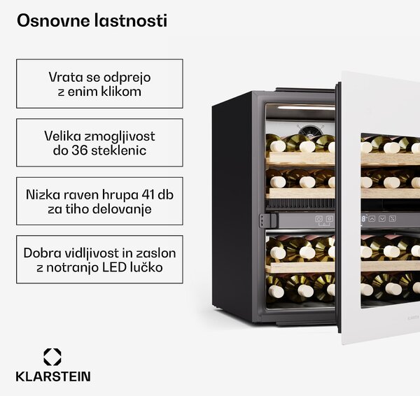 Klarstein Rhone 36 Duo hladilnik za vino, 36 steklenic, LED nadzor, push-to-open, tih
