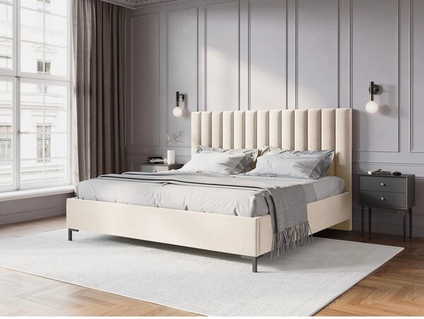 Bež oblazinjena zakonska postelja s prostorom za shranjevanje z letvenim dnom 160x200 cm Casey – Mazzini Beds