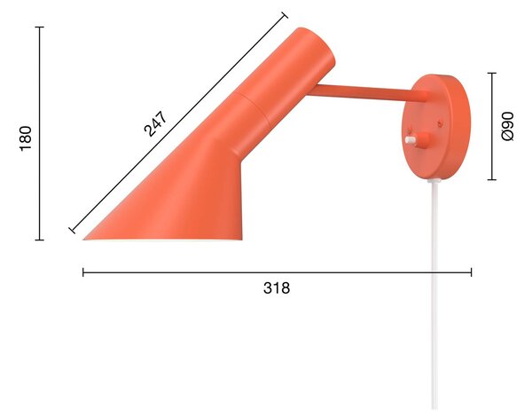 Louis Poulsen AJ oblikovalska stenska svetilka oranžna