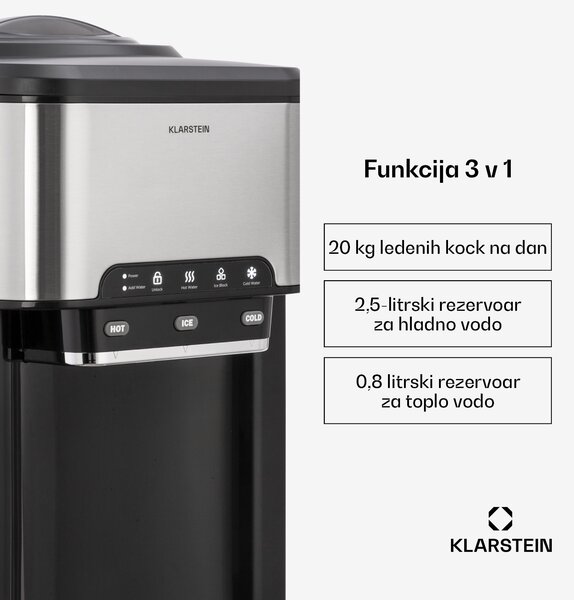 Klarstein Aqueous ledomat 3 v 1: ledene kocke, dozator vode: vroča in hladna 20 kg/24h