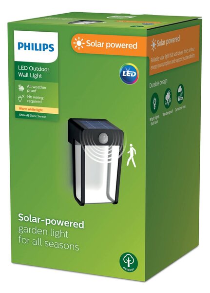 Philips LED sončna stenska luč, črna/prozorna, senzor