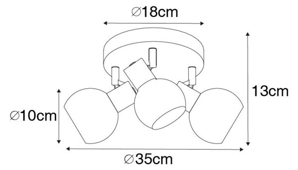 Stropna svetilka Vidro s senčniki iz dimljenega stekla, 3-svetlobna