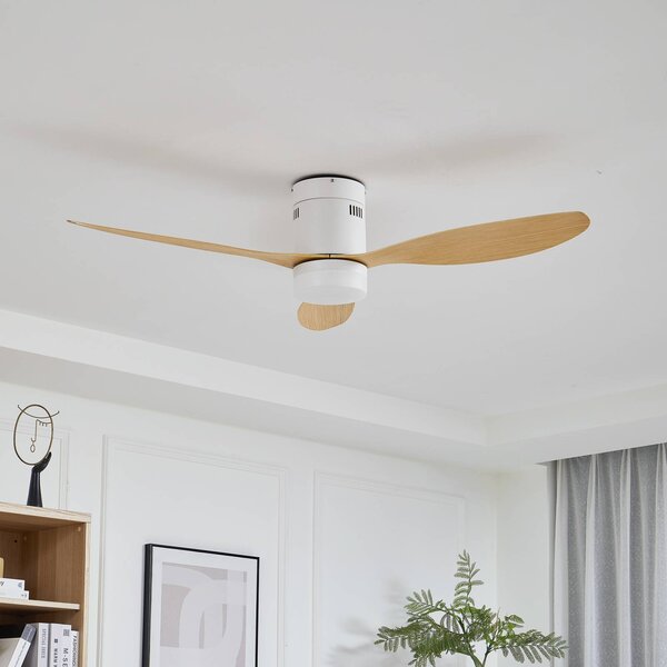 Stropni ventilator Lucande LED Kayu, bel, DC, tih, 132 cm