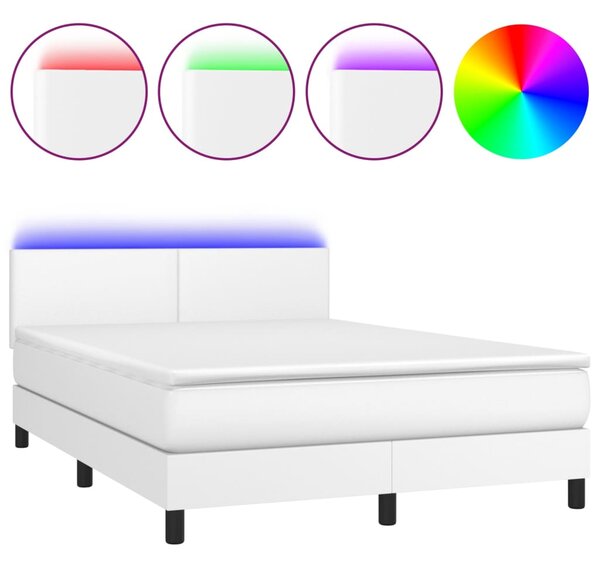 VidaXL Box spring postelja z vzmetnico LED bela 140x190cm umetno usnje