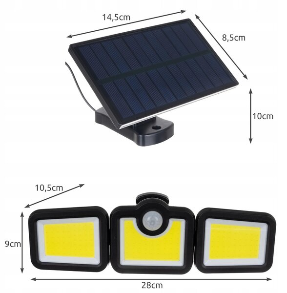 LED 171 COB solarna svetilka s senzorjem gibanja 2400mAh IP65