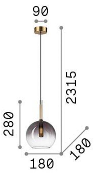 Ideal Lux Empire Sfera, viseče svetilo, prozorno/dimno sivo steklo