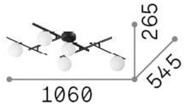 Ideal Lux stropna svetilka Atlas črna, 5-svetlobno kovinsko steklo
