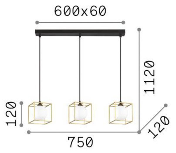 Ideal Lux viseča svetilka Lingotto, 3-svetlobna, 3 kletke, črna
