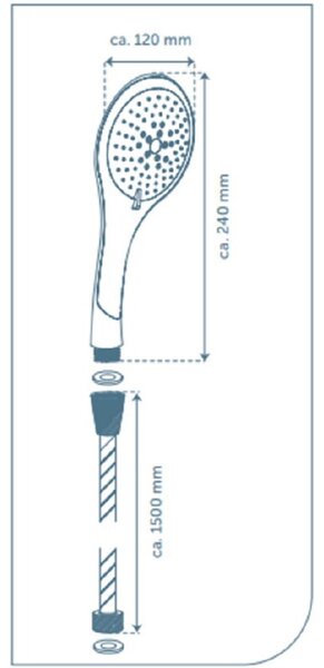 Pršni set Broadway (krom-bela, cev 150 cm, 5 funkcij)