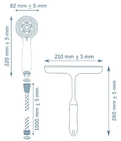 Pršni set z brisalcem (krom, sijaj, cev 150 cm, 5 funkcij)