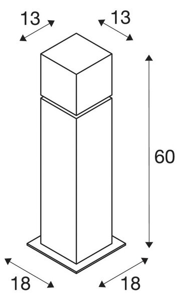 SLV Square Pole podstavna svetilka, višina 60 cm, siva, iz nerjavečega