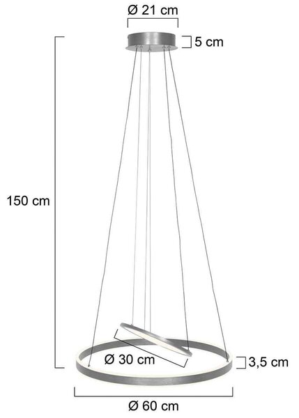 LED viseče svetilo Ringlux, 3-svetlobno jeklo, Ø 60 cm