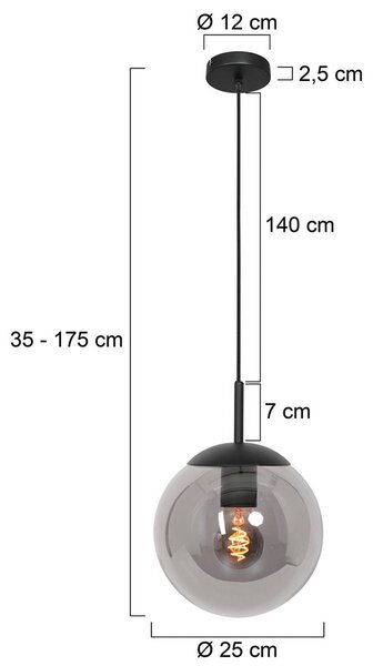 Obesek Bollique, črna barva, Ø 25 cm, steklo, 1-svetloba, globus