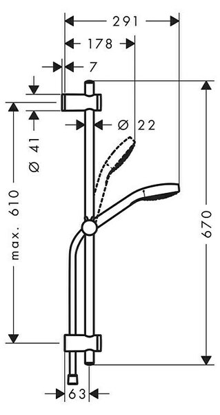 Pršni set Hansgrohe My Select S Vario (krom, razmak lukenj: 40-61 cm, 3 funkcije)