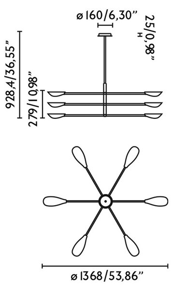 Obesek Liggera, črna barva, jeklo, Ø 136,8 cm, 6 luči