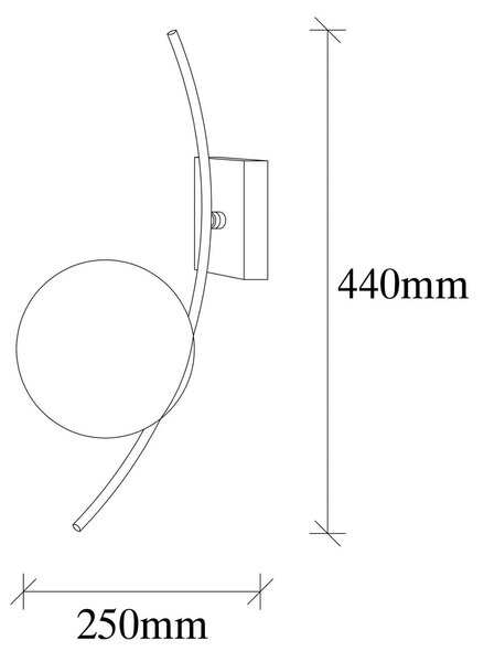 Hilal 3821 stensko svetilo, črno, opalno steklo, višina 44 cm